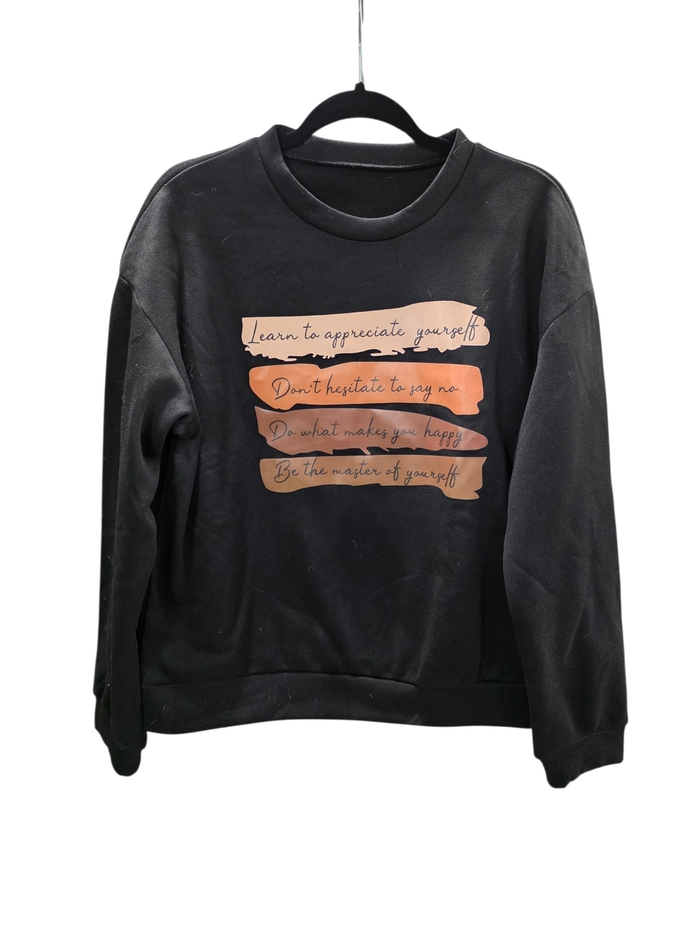 Black Women's Graphic Crewneck Sweatshirt with Peach Ribbon Script
